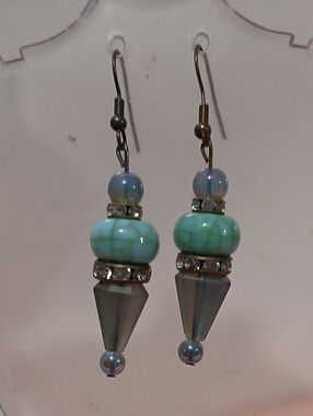 Hand Crafted Blue Bead Drop Earrings